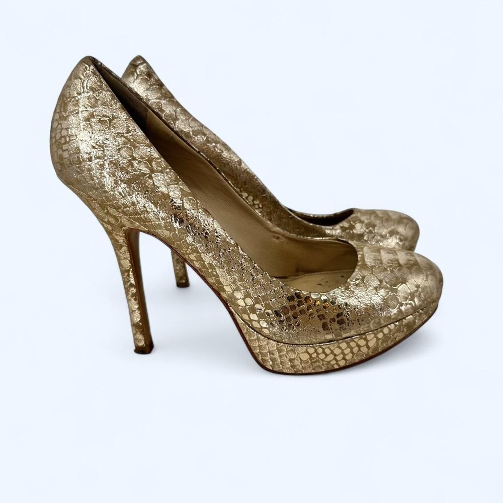 Joan & David Quella Gold Snakeskin Print Platform Stiletto Pumps Heels Size 8